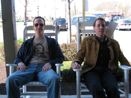 Julian and Andrew recover from breakfast outside of Cracker Barrel. I think Andrew might be tooting!