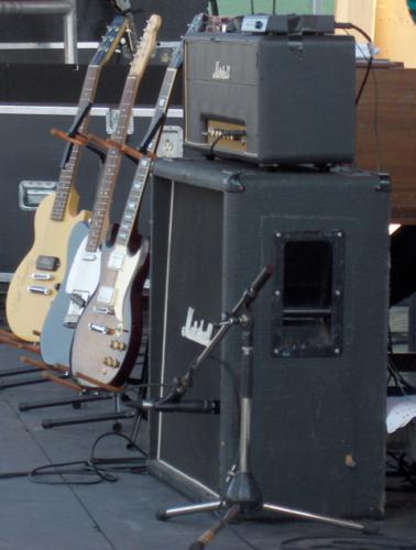 Some of Gogo's guitars on stage